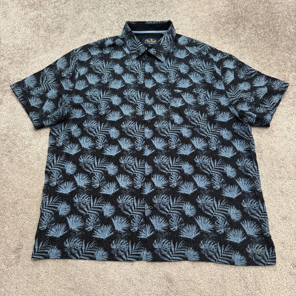 Nat Nast Luxury Originals Silk Cotton Button Down Shirt Men XL Blue Black Floral - Picture 1 of 13